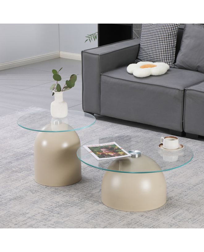 Τραπέζια σαλονιού Barel σετ 2τεμ μέταλλο cappuccino- clear glass