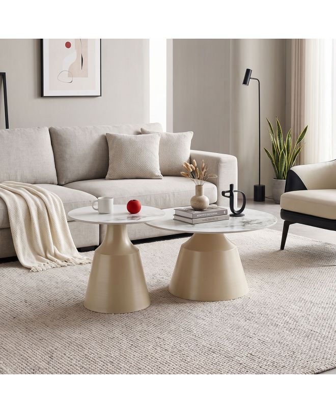 Τραπέζια σαλονιού Sculpt σετ 2τεμ μέταλλο cappuccino- sintered stone λευκό μαρμάρου