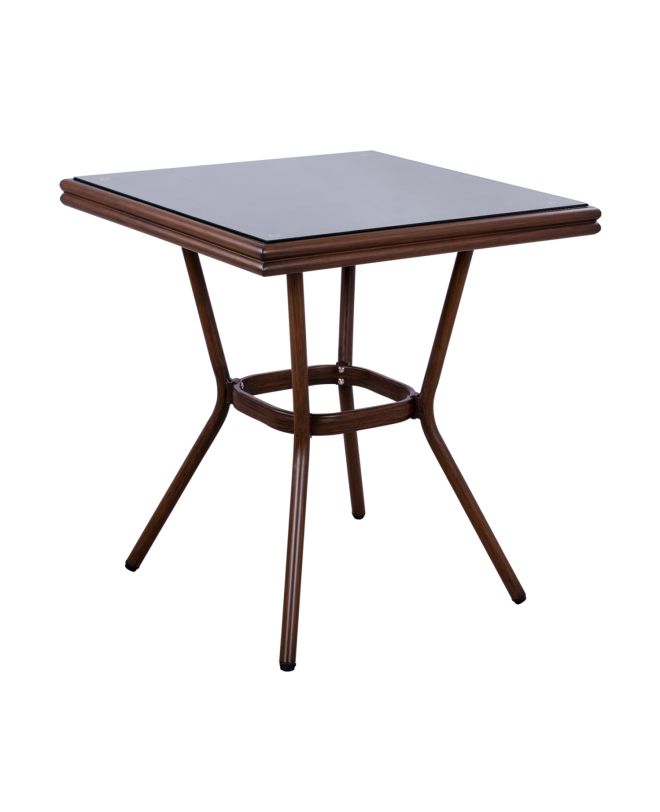 ΤΡΑΠΕΖΙ ΑΛΟΥΜΙΝΙΟΥ HARLOW 70X70X76Υ ΜΕ ΟΨΗ BAMBOO HM5568.03 ΚΑΦΕ ΜΕ ΓΥΑΛΙ
