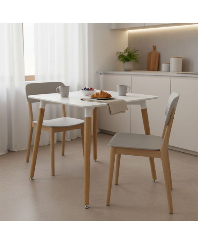 Τραπέζι Natali MDF λευκό-πόδια σε φυσική απόχρωση 80x80x76εκ