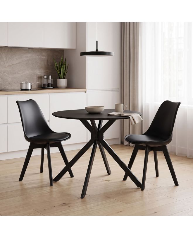 Τραπέζι Xuson μαύρο mdf-πόδι μαύρο μέταλλο Φ80x75εκ