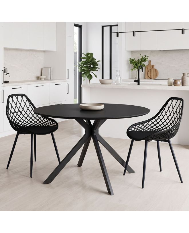 Τραπέζι Xuson μαύρο mdf με μεταλλικό πόδι Φ120x75εκ