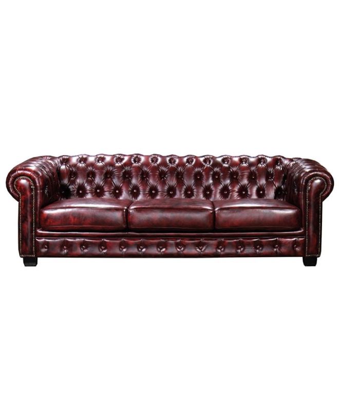 CHESTERFIELD Birmingham Καναπές 4Θέσιος Σαλονιού Καθιστικού, Δέρμα Antique Red