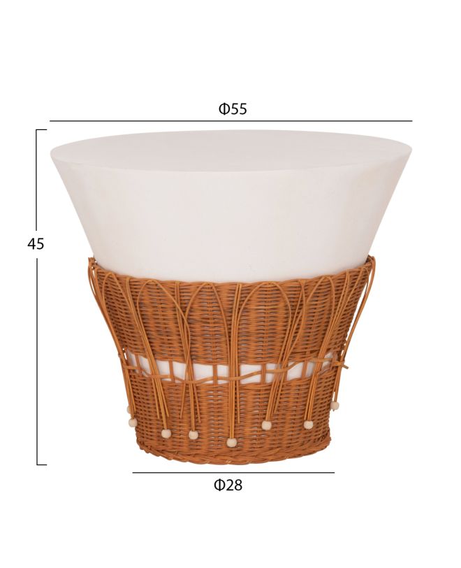 ΤΡΑΠΕΖΙ ΣΑΛΟΝΙΟΥ PERRAL HM18164.02L FIBER CEMENT ΛΕΥΚΟ-ΦΥΣΙΚΟ RATTAN--Φ55x45Υεκ