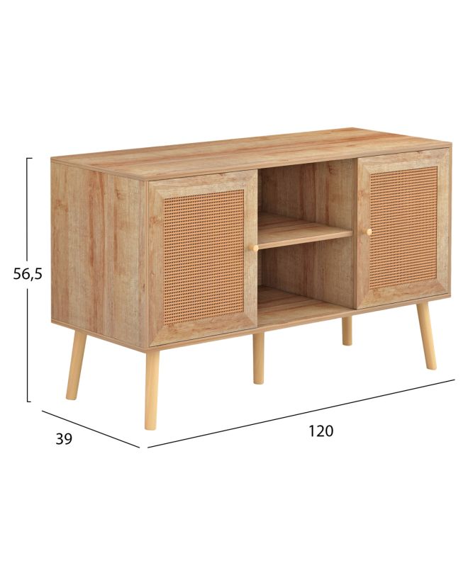 ΕΠΙΠΛΟ TV ΜΕΛΑΜΙΝΗΣ COLM ΜΕ ΠΟΡΤΕΣ RATTAN HM9223.11 ΣΕ ΧΡΩΜΑ ΦΥΣΙΚΟ 120x39x56,5Υεκ.