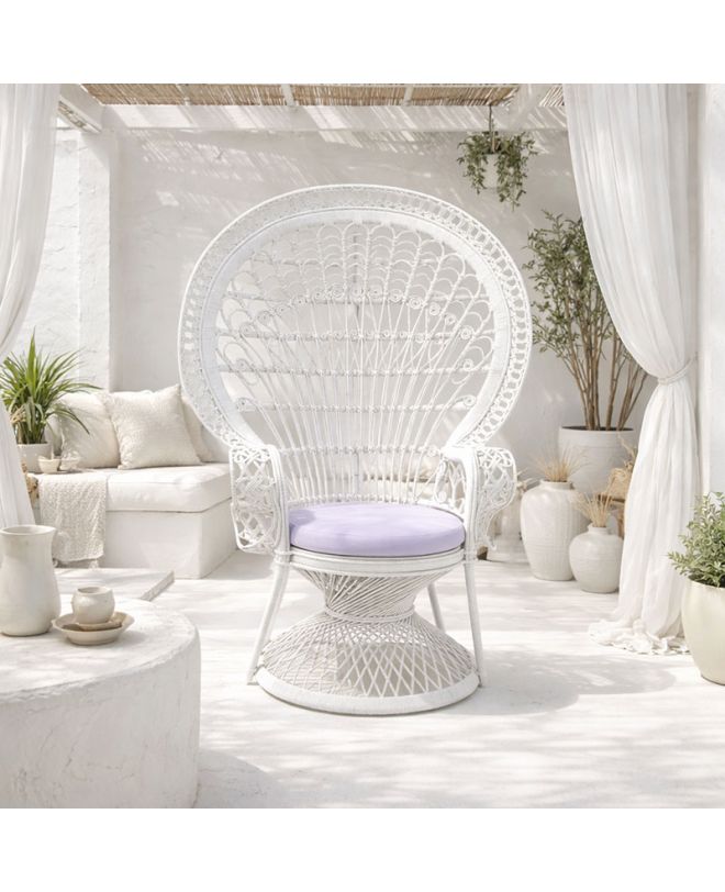 Πολυθρόνα Dorothy Inart με λευκό μαξιλάρι-λευκό rattan 115x53x147εκ