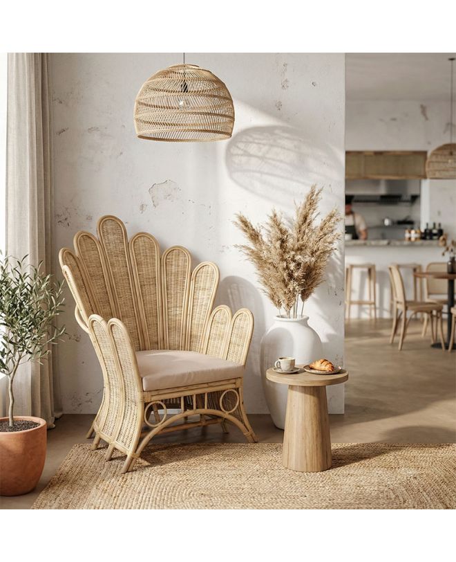 Πολυθρόνα Fragia Inart με μπεζ μαξιλάρι-φυσικό rattan 85x96x120εκ