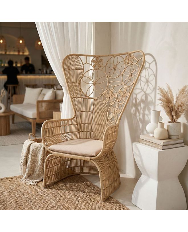 Πολυθρόνα Jake Inart με μπεζ μαξιλάρι-φυσικό rattan 110x86x145εκ