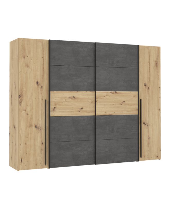 Ντουλάπα ρούχων Verzo τετράφυλλη oak-ανθρακί μελαμίνης 270.5x61.5x210.5εκ