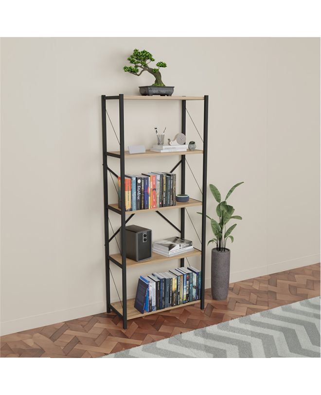 Βιβλιοθήκη Draizy oak μελαμίνης-μαύρο μέταλλο 63x30x150εκ