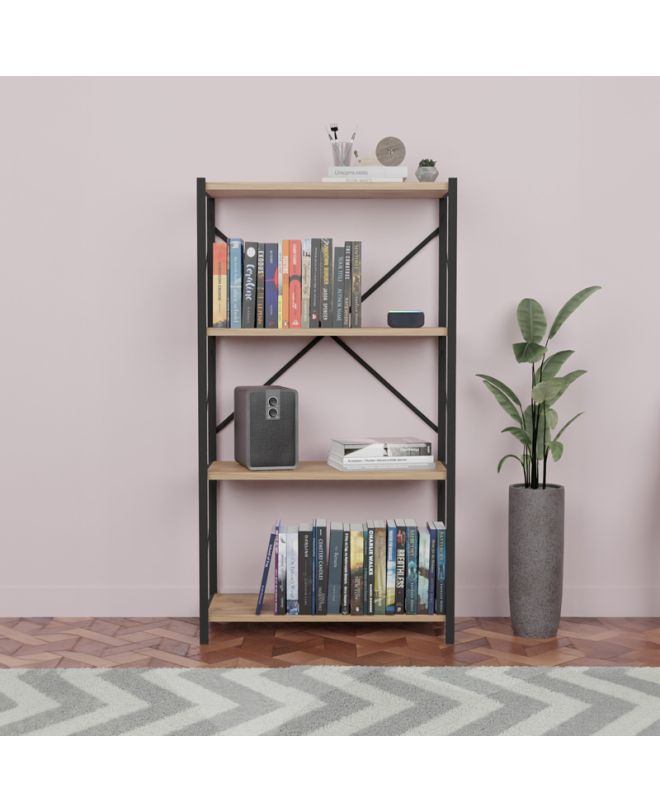 Βιβλιοθήκη Jackrey oak μελαμίνης-μαύρο μέταλλο 63x30x114εκ