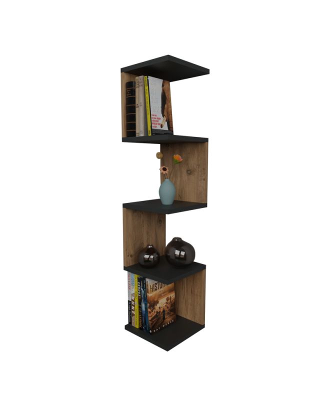 Ραφιέρα τοίχου Zigzag oak-ανθρακί μελαμίνης 25x25x109εκ