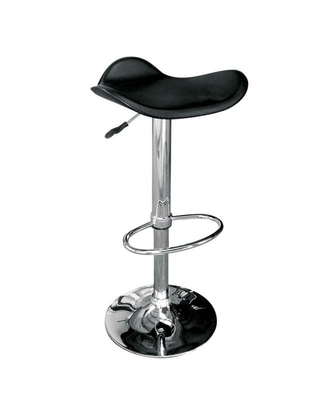 SADDLE Σκαμπό BAR, Βάση Χρώμιο, Pvc Μαύρο, Ρύθμιση Ύψους, Περιστρεφόμενο