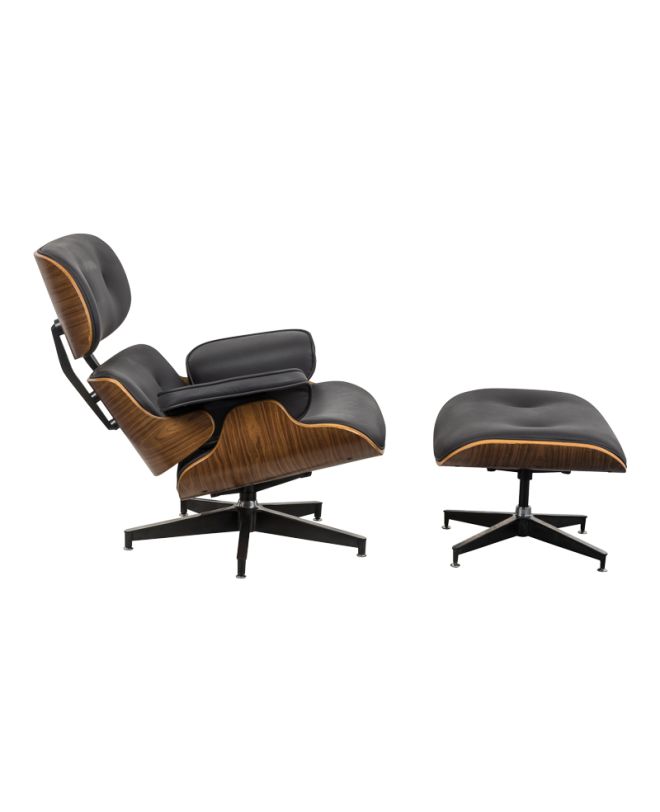Πολυθρόνα-υποπόδιο relax Jenna μαύρο pu- plywood καρυδί-βάση χρωμίου 82x92x82εκ