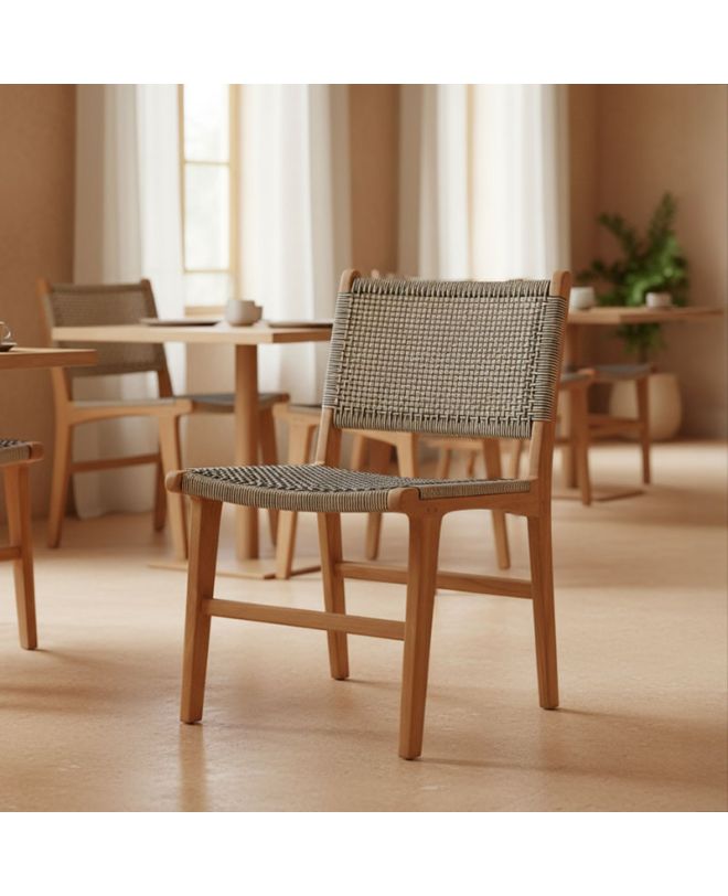 Καρέκλα Darien σκελετός teak ξύλο σε φυσική απόχρωση και κρεμ-μαύρο pe σχοινί 52x62x86εκ