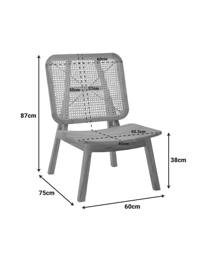 Πολυθρόνα Viborg φυσικό teak ξύλο-φυσικό rattan 60x75x87εκ