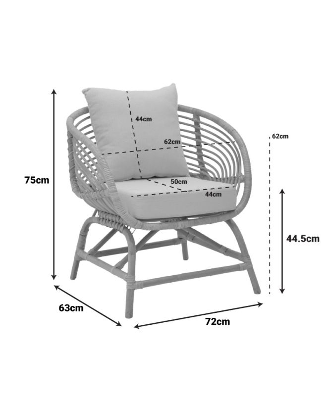 Πολυθρόνα Caxen φυσικό rattan-λευκό μαξιλάρι 72x63x75εκ