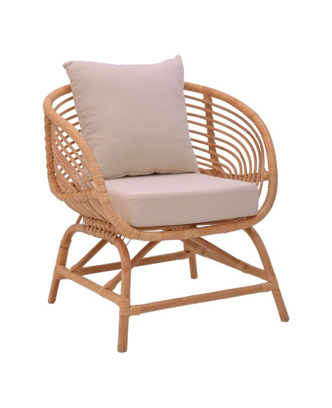 Πολυθρόνα Caxen φυσικό rattan-λευκό μαξιλάρι 72x63x75εκ