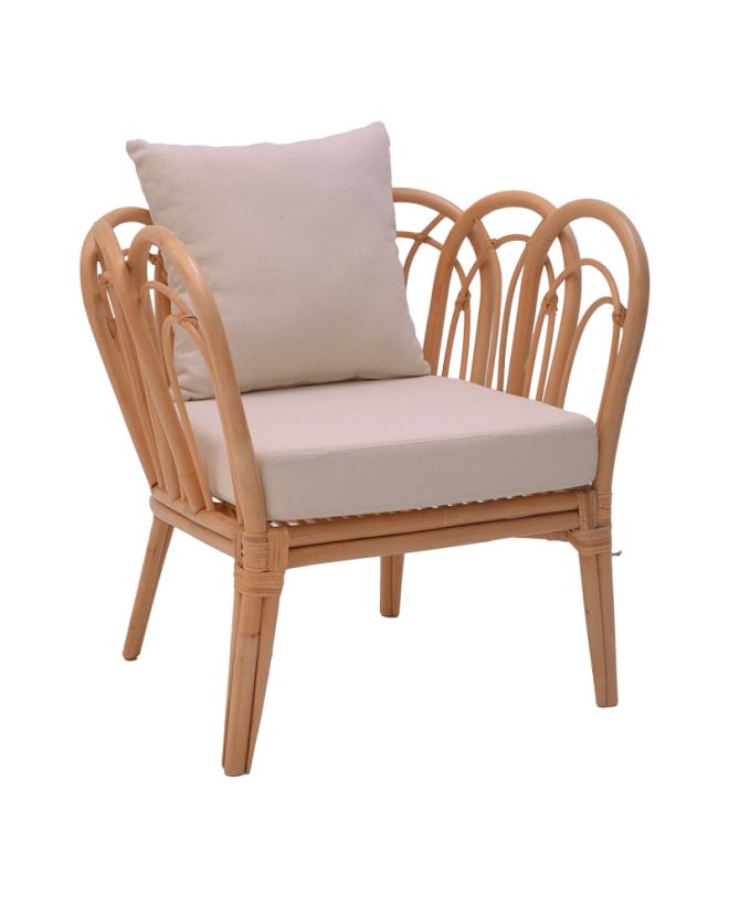 Πολυθρόνα Tania φυσικό rattan-λευκό μαξιλάρι 76x76x76εκ