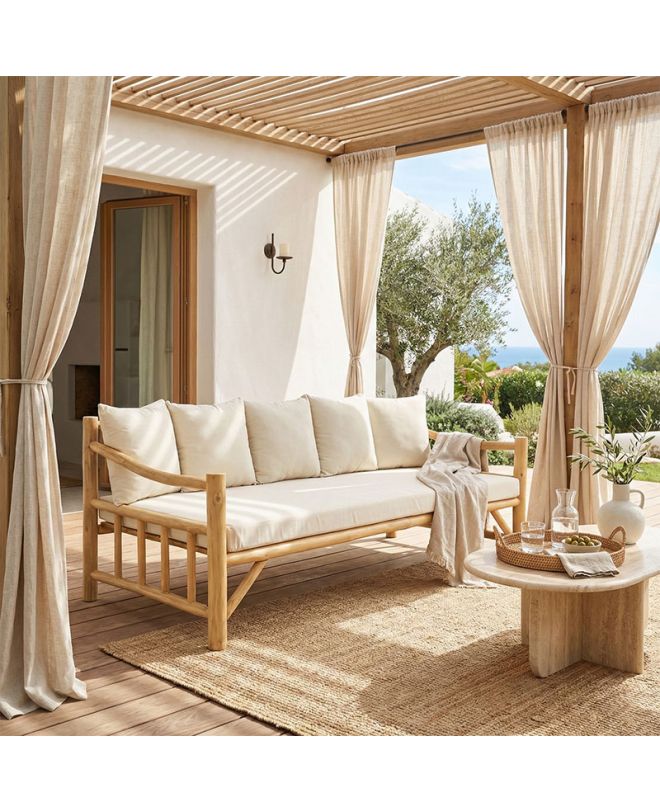 Καναπές Roziana φυσικό teak ξύλο 210x100x80εκ