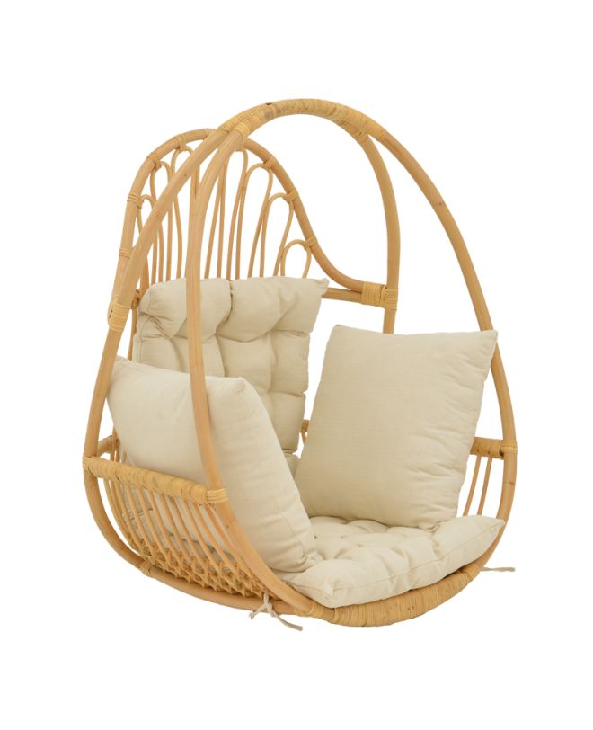 Κρεμαστή κούνια Jorg φυσικό rattan-κρεμ μαξιλάρι 80x59x105εκ