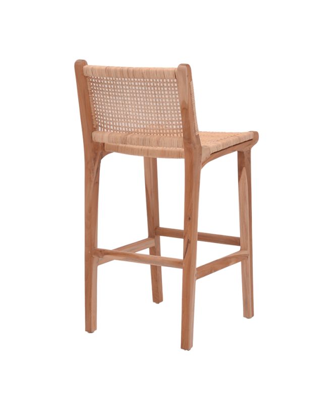 Σκαμπό μπαρ μεσαίου ύψους Sponze teak ξύλο-φυσικό rattan σε φυσική απόχρωση 40x47x89εκ