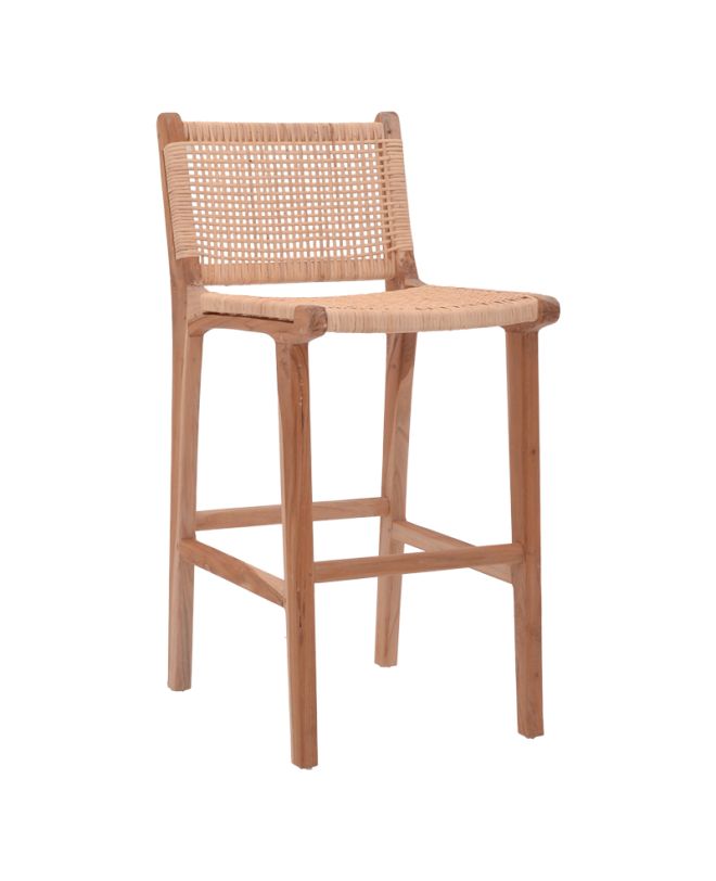 Σκαμπό μπαρ μεσαίου ύψους Sponze teak ξύλο-φυσικό rattan σε φυσική απόχρωση 40x47x89εκ