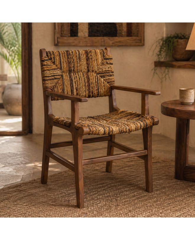 Πολυθρόνα Refane φυσικό teak ξύλο-ψάθα 55x60x85εκ