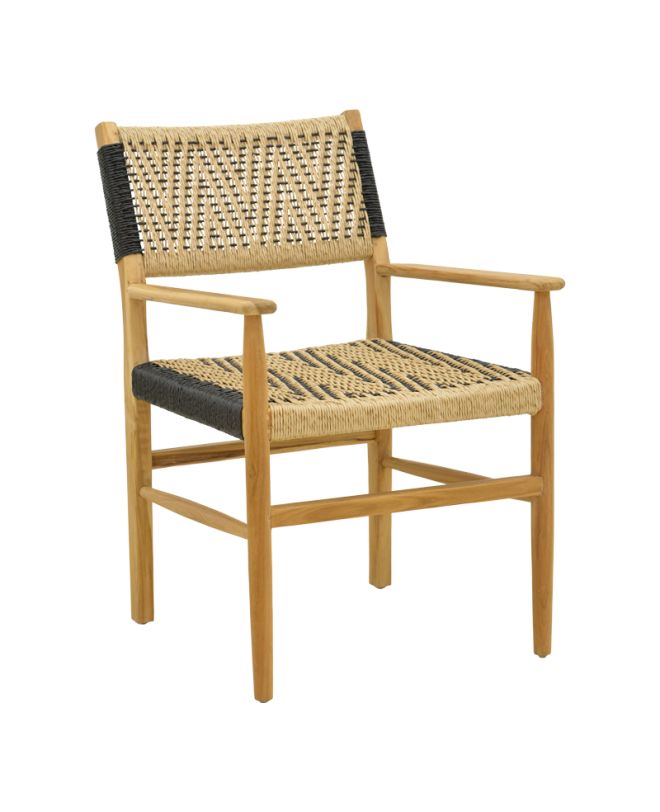 Πολυθρόνα Fermilo σκελετός teak ξύλο με pe σχοινί σε φυσική-μαύρη απόχρωση 55x67x86εκ