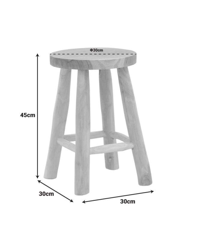 Σκαμπό Sega teak ξύλο σε φυσική απόχρωση Φ30x45εκ