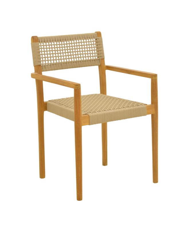 Πολυθρόνα Lengan σκελετός teak ξύλο σε φυσική απόχρωση-μπεζ σχοινί 54x52x80εκ