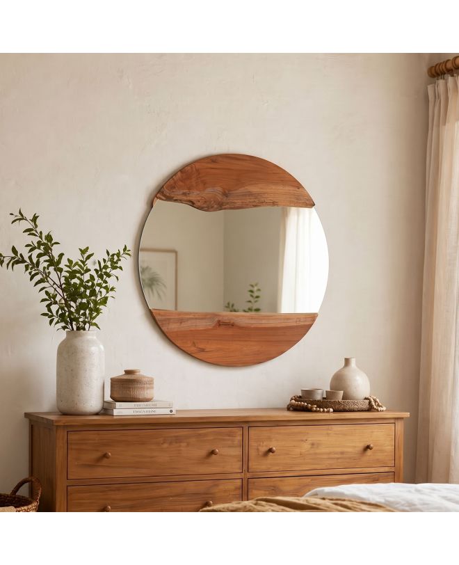 Καθρέπτης Alkmen teak ξύλο σε φυσική απόχρωση Φ60x4εκ