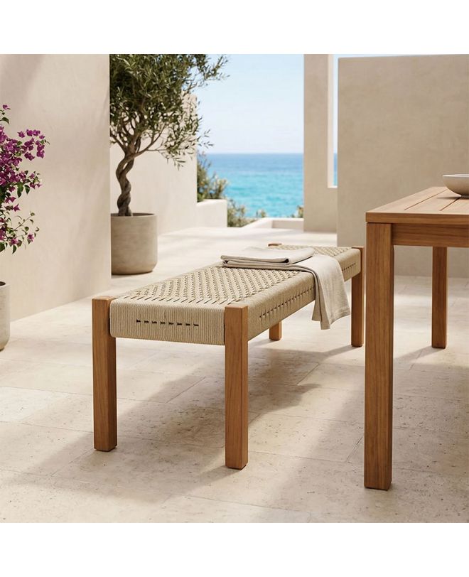 Παγκάκι Uma teak ξύλο και pe σχοινί σε φυσική απόχρωση 120x45x40εκ