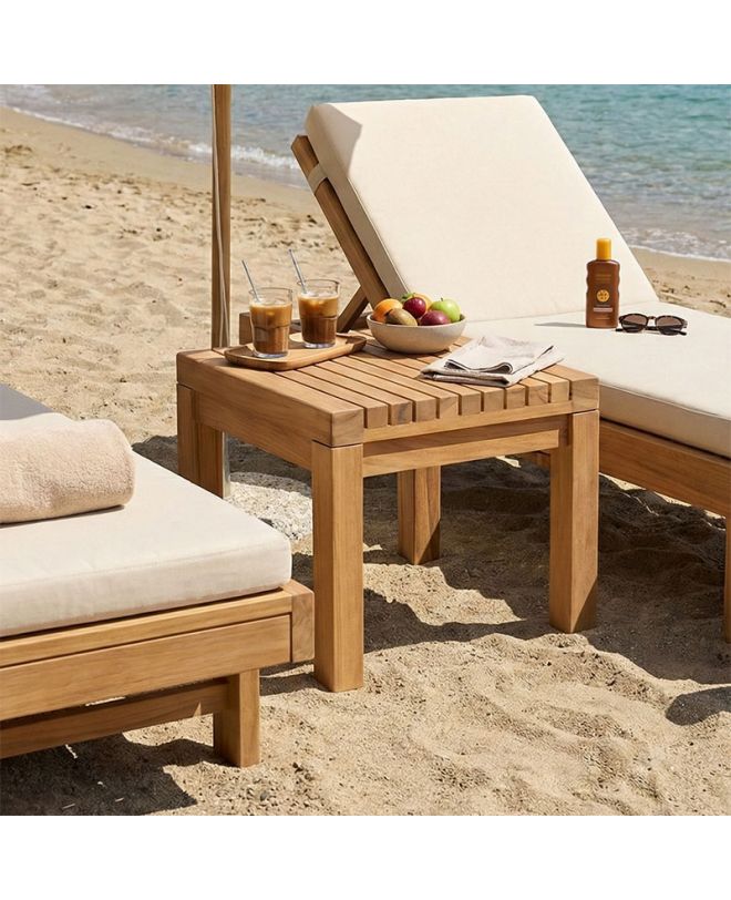 Τραπεζάκι ξαπλώστρας Poly teak ξύλο σε φυσική απόχρωση 35x35x30εκ