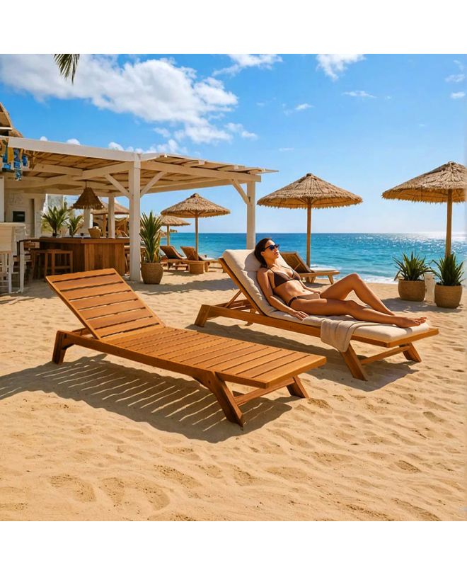 Ξαπλώστρα Melop teak ξύλο σε φυσική απόχρωση 200x70x35εκ