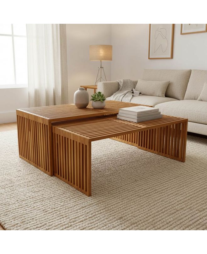 Τραπέζι Tinnie σετ 2τεμ teak ξύλο σε φυσική απόχρωση