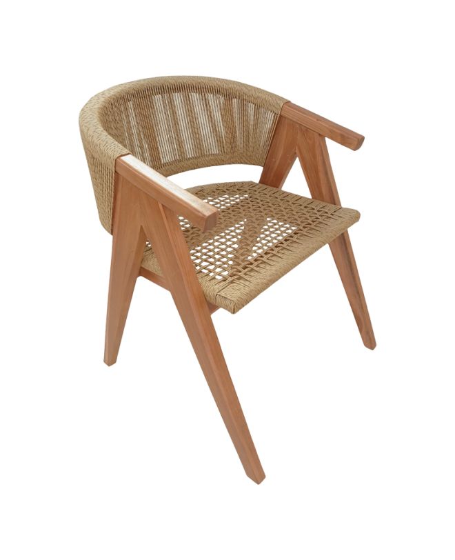 Πολυθρόνα Wolly teak ξύλο και pe σχοινί σε φυσική απόχρωση 60x60x76εκ
