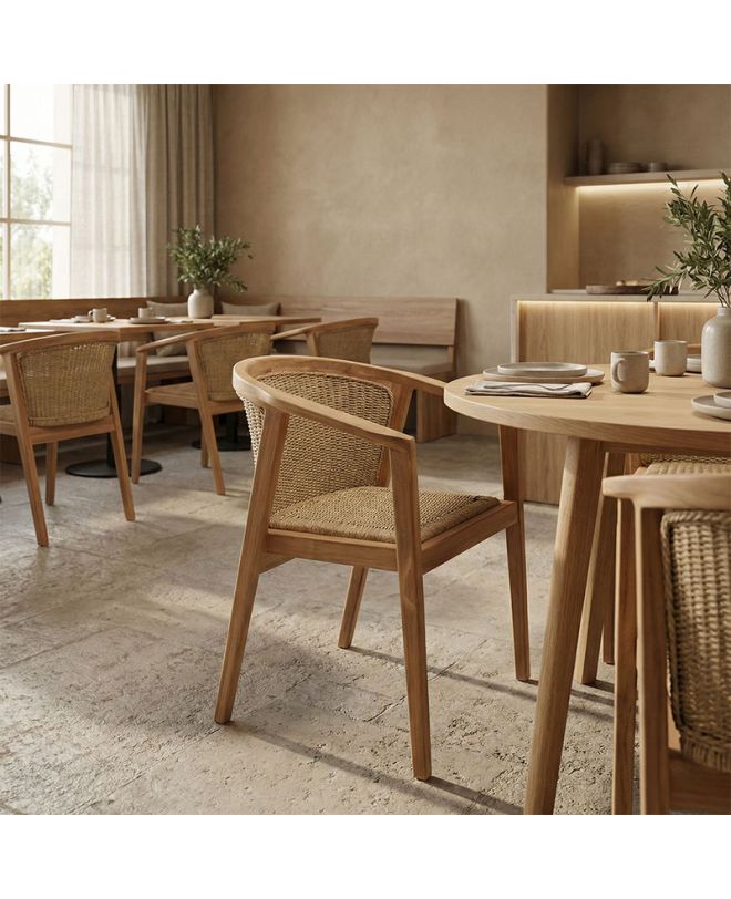 Πολυθρόνα Granny teak wood και συνθετικό σχοινί σε φυσική απόχρωση 60x60x82εκ