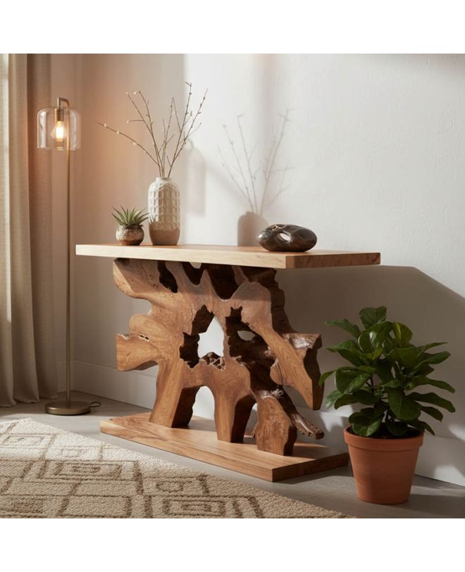 Κονσόλα Nasiol Inart teak ξύλο σε φυσική απόχρωση 120x40x75εκ