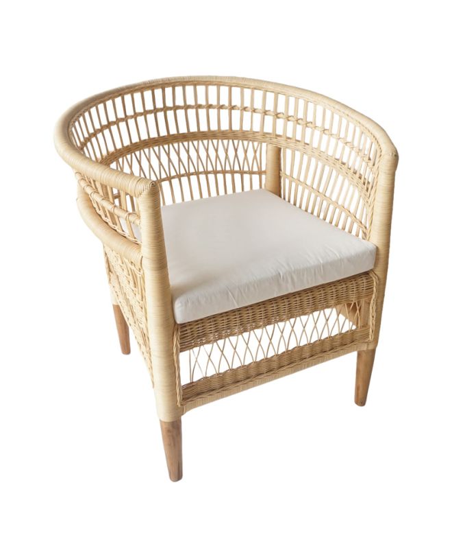 Πολυθρόνα Necorian paakoworld teak ξύλο με pe rattan σε φυσική απόχρωση και λευκό μαξιλάρι 80x70x87εκ
