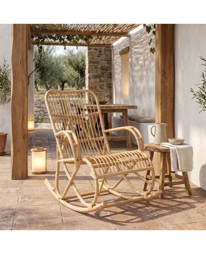 Κουνιστή πολυθρόνα Cormeny rattan σε φυσική απόχρωση 68x109x103εκ