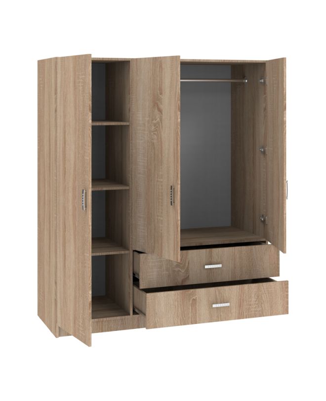 Ντουλάπα τρίφυλλη Royal με συρτάρια sonoma 150x58x177εκ