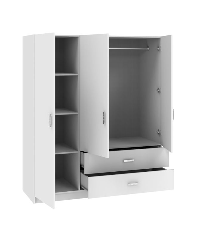 Ντουλάπα τρίφυλλη Royal με συρτάρια λευκό 150x58x177εκ