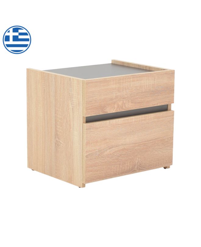 Κομοδίνο Comcie σε φυσικό με γκρι απόχρωση 50x42x45.5εκ