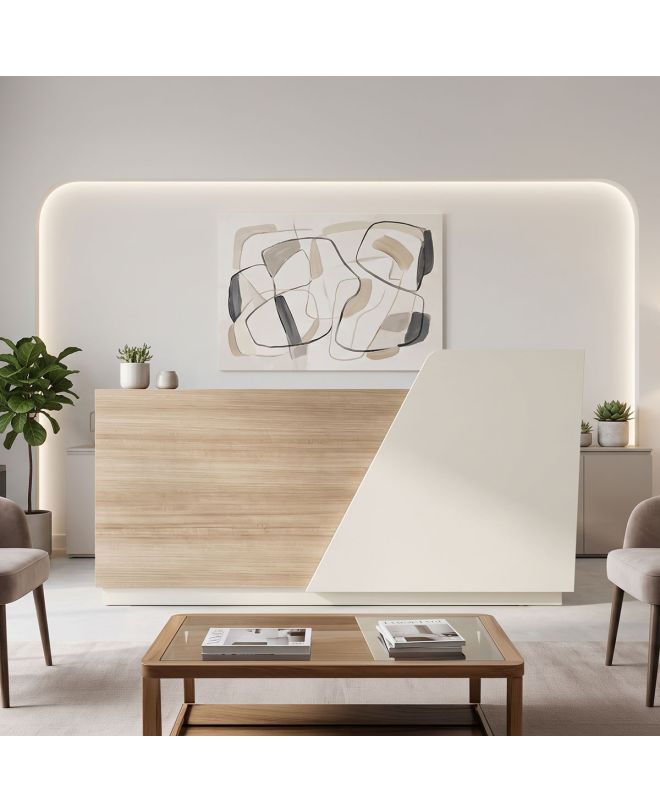 Γραφείο reception Kalu σε oak-μπεζ απόχρωση 180x60x105εκ
