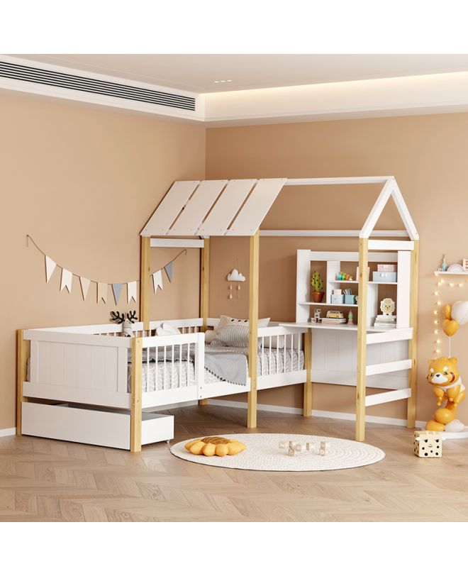 Παιδικό κρεβάτι Bedria τ. Montessori ξύλο σε λευκή-φυσική απόχρωση 90x190εκ