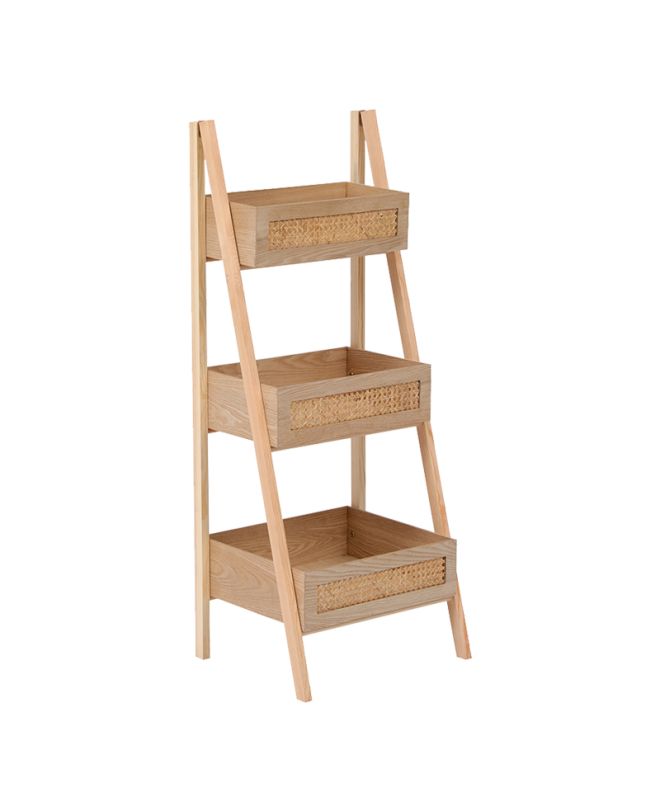 Ραφιέρα επιδαπέδια 3όροφη Scandy mdf-rattan σε φυσική απόχρωση 44x37x110εκ