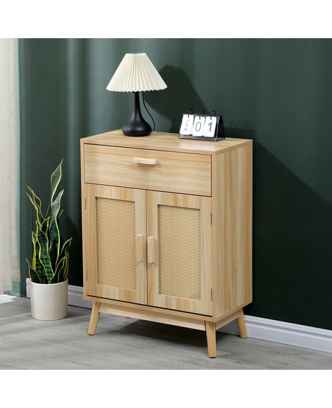 Μπουφές Scandy ξύλο πεύκου-rattan σε φυσική απόχρωση 60x30x80εκ