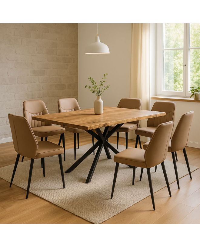 Τραπέζι Lenoua μασίφ ξύλο ακακίας πάχους 3.7-4εκ σε φυσική απόχρωση με μαύρα μεταλλικά πόδια 180x90x76εκ