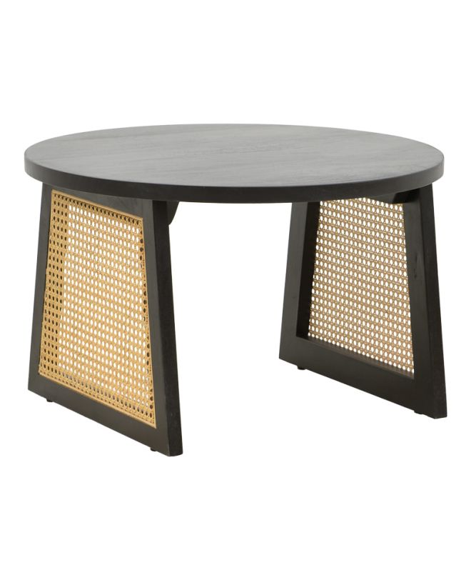 Τραπέζι Tamarind ξύλο mango-φυσικό rattan σε μαύρη απόχρωση Φ65x40εκ